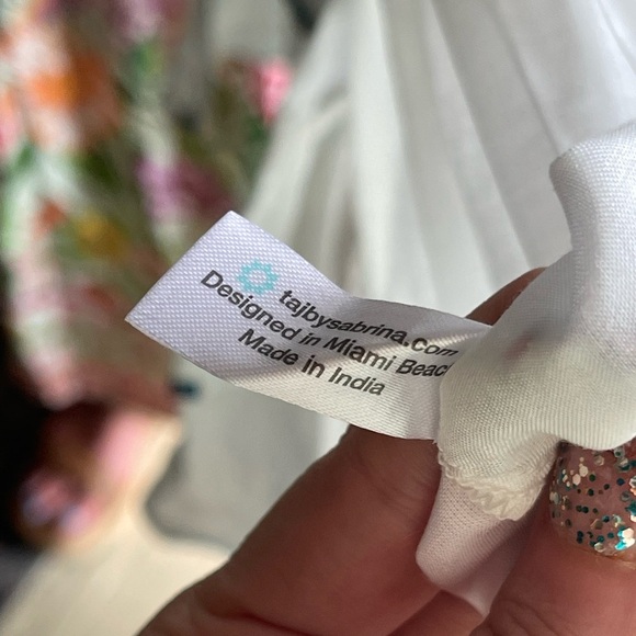 NWT Taj by Sabrina Crippa OLIVIA WRAP Ruffle DRESS in White and Teal - Picture 12 of 12